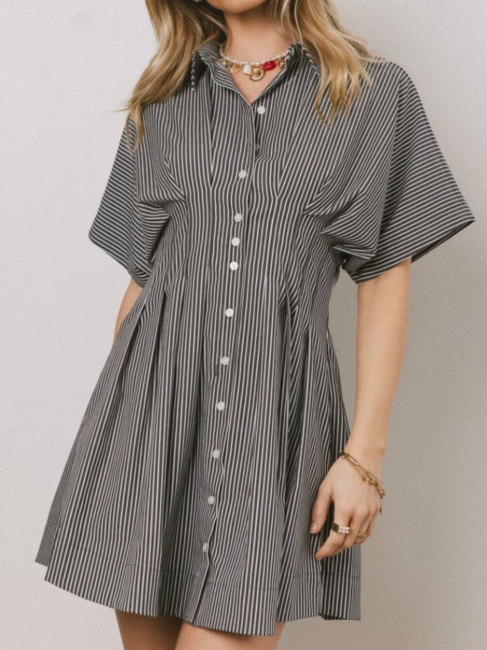 Pleated Mini Shirt Dress